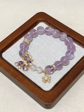 Sparkly Purple Zircon Butterfly Handmade Purple Amethyst Bracelet 11mm